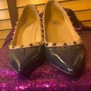 Valentino Navy-Nude Patent Leather Wedges. 40 1/2